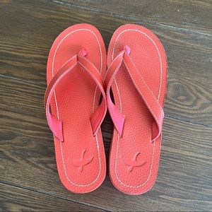 Eddie Bauer Womens Red Leather Flip Flop Sandal